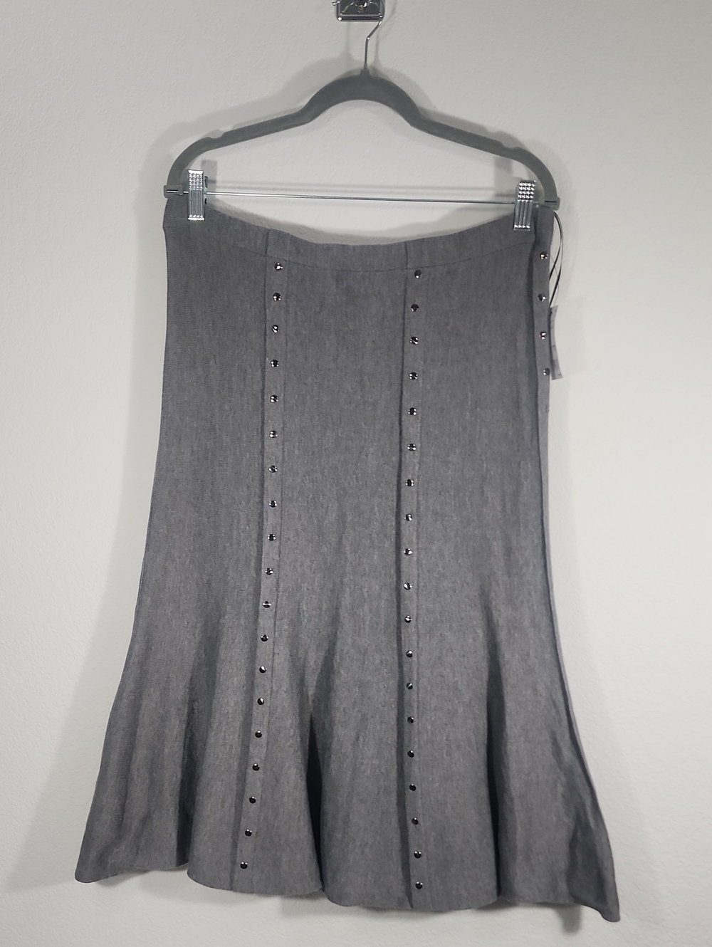 Gray Stud-Trim A-Line Skirt by NY Collection Size L NWT